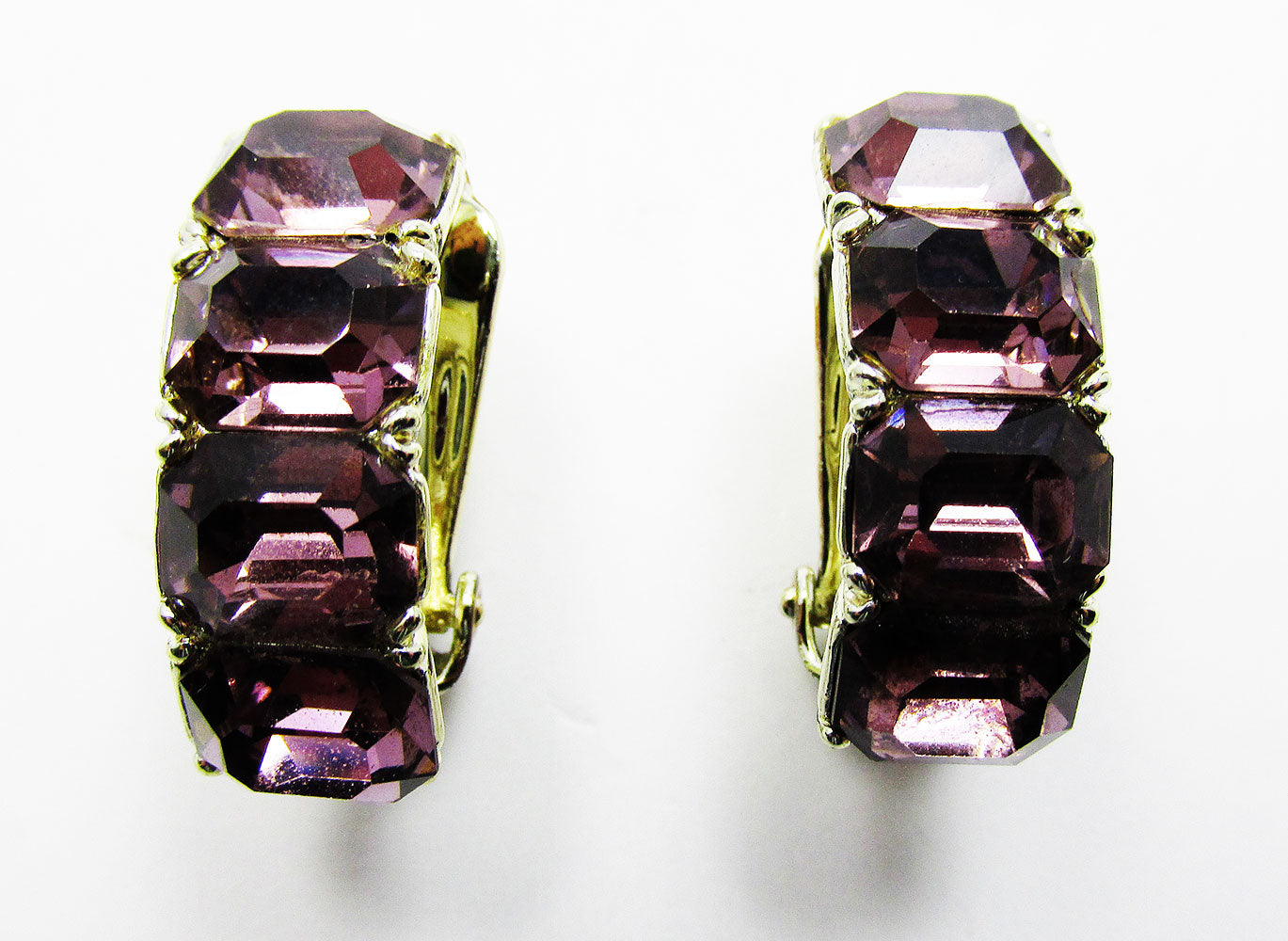 11 W 30 St Vintage Mid-Century Amethyst Diamante Half Hoop Earrings