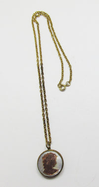 Vintage 1940s Striking Mother of Pearl Cameo Necklace - Thumbnail
