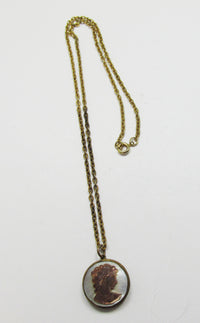 Vintage 1940s Striking Mother of Pearl Cameo Necklace - Thumbnail