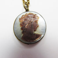 Vintage 1940s Striking Mother of Pearl Cameo Necklace - Thumbnail