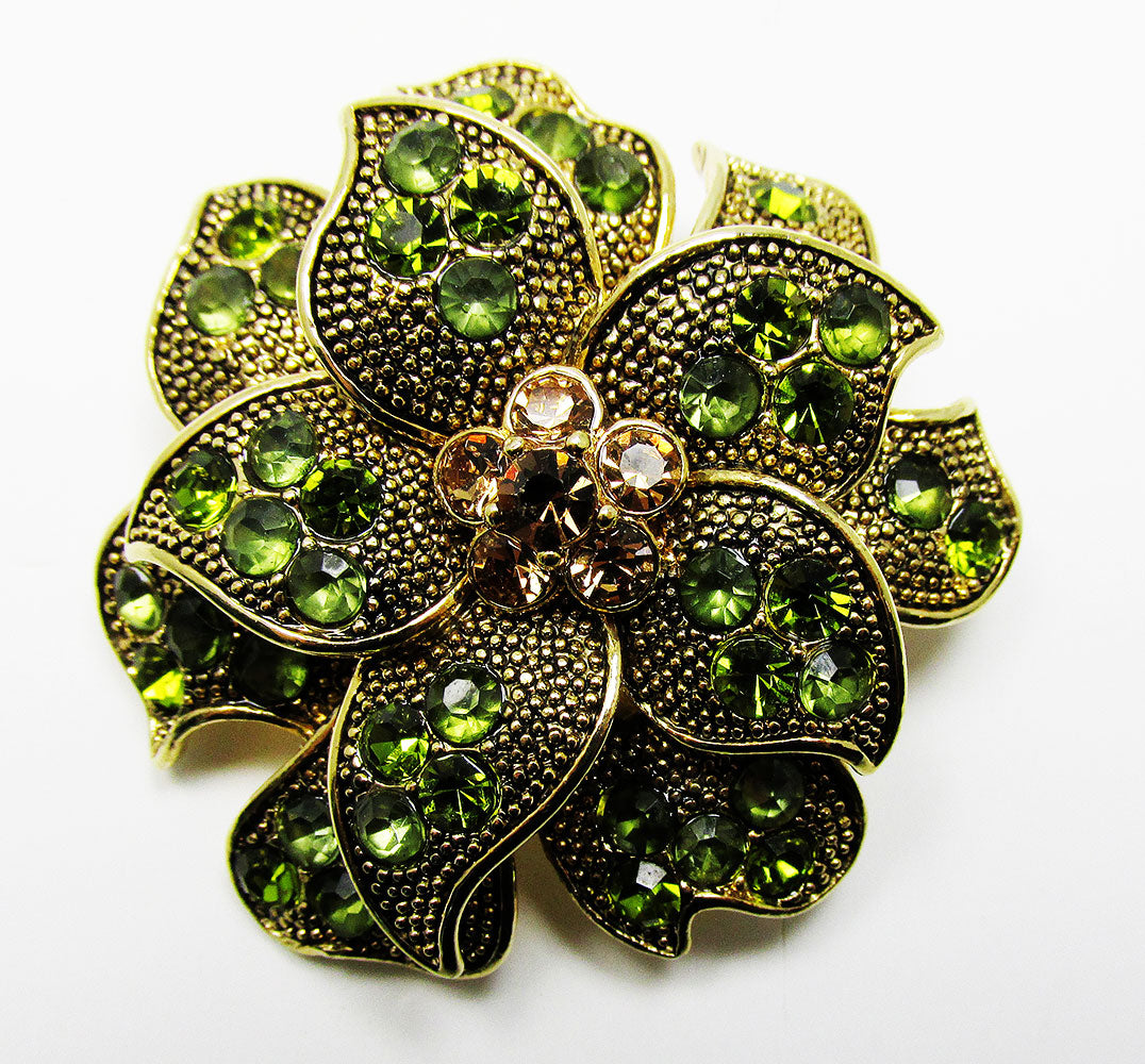 Vintage 1970s Contemporary Style Liz Claiborne Diamante Floral Pin - Front