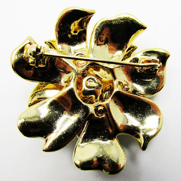 Vintage 1970s Contemporary Style Liz Claiborne Diamante Floral Pin - Back