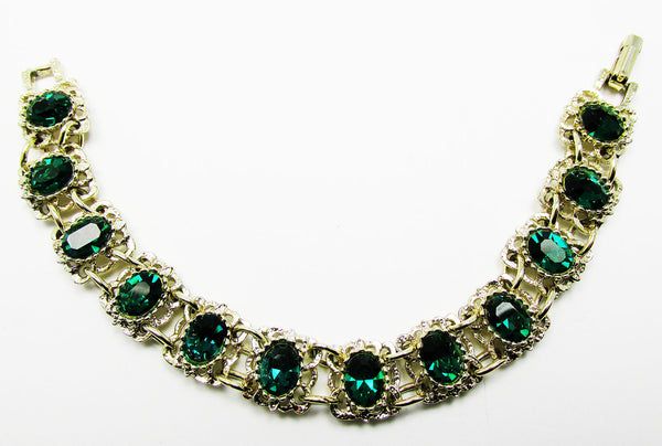 1960s Dazzling Vintage Mid-Century Green Diamante Link Bracelet - Front
