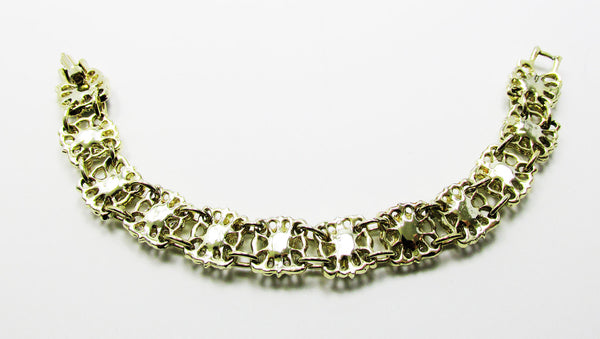1960s Dazzling Vintage Mid-Century Green Diamante Link Bracelet - Back