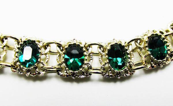 1960s Dazzling Vintage Mid-Century Green Diamante Link Bracelet - Close Up