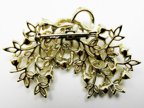 Gorgeous Coro 1960s Designer Diamante and Pearl Floral Bouquet Pin - Back