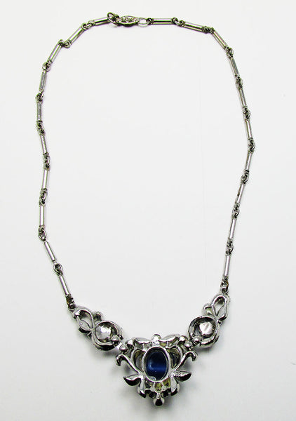 Coro Vintage 1950s Mid-Century Sapphire Cabochon Diamante Necklace - Back