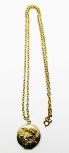 Distinctive Vintage 1950s Mid-Century Gold Floral Pendant Locket - Front