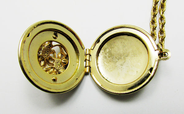 Distinctive Vintage 1950s Mid-Century Gold Floral Pendant Locket - Inside