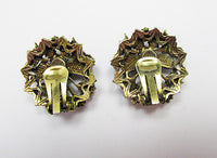 Vintage 1950s Dazzling Rhinestone and Pearl Floral Button Earrings - Thumbnail