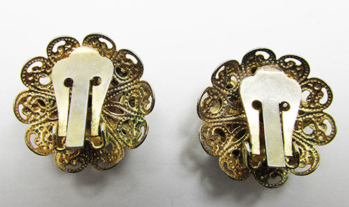 Vintage 1950s Dazzling Topaz Rhinestone Floral Button Earrings