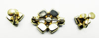 Vintage Mid-Century Blue Diamante Geometric Pin and Earrings Set - Back - Thumbnail