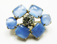 Vintage Mid-Century Blue Diamante Geometric Pin and Earrings Set - Pin - Thumbnail
