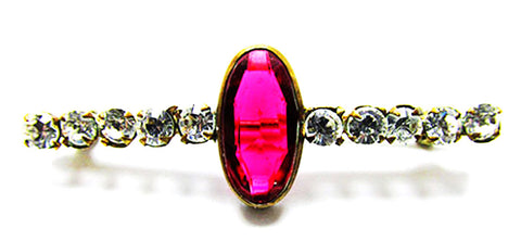 1930s Vintage Jewelry Retro Eye-Catching Ruby Diamante Brass Bar Pin - Front