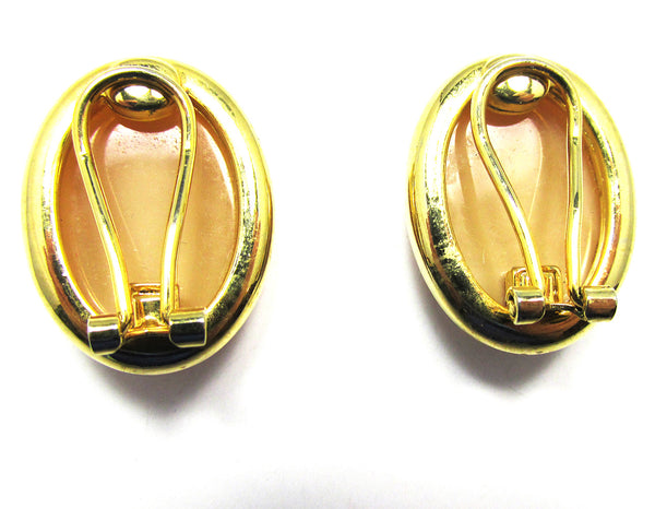 Vintage 1970s Minimalistic Contemporary Style Oval Cabochon Earrings - Back