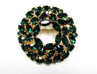 Weiss 1950s Vintage Beautiful Emerald Diamante Pin and Earrings - Pin - Thumbnail