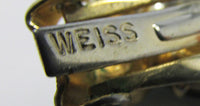 Weiss 1950s Vintage Beautiful Emerald Diamante Pin and Earrings - Signature - Thumbnail