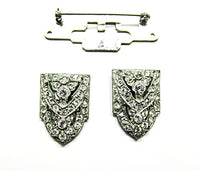 1930s Vintage Costume Jewelry Distinctive Art Deco Diamante Duette