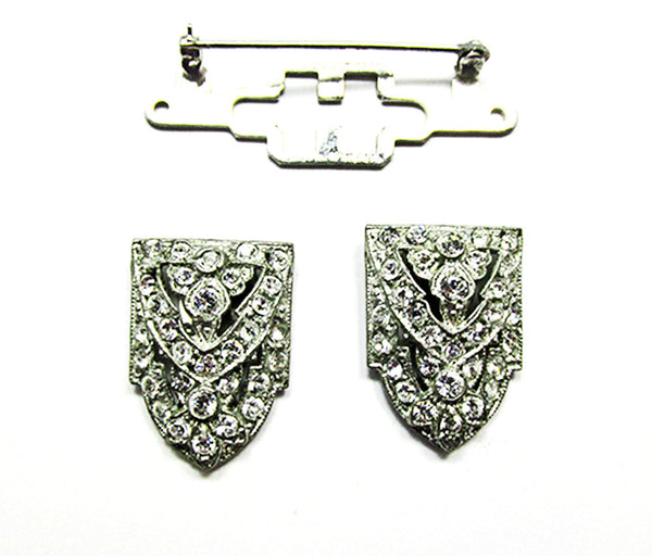 1930s Vintage Costume Jewelry Distinctive Art Deco Diamante Duette