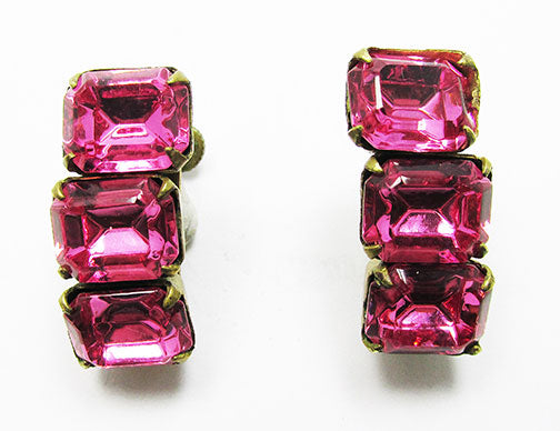 Vintage 1940s Dazzling Pink Rhinestone Geometric Earrings