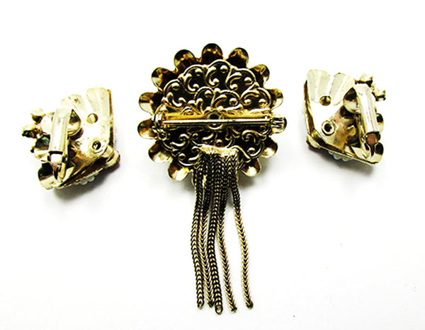 Vintage 1950s Jewelry Avant-Garde Diamante Pin and Earrings Set - Back