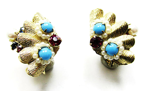 Vintage 1950s Jewelry Avant-Garde Diamante Pin and Earrings Set - Earrings