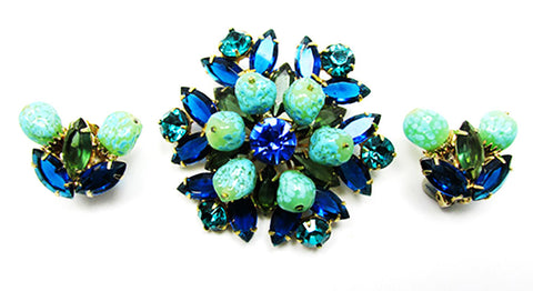 Vintage 1950 Jewelry Mid-Century Avant-Garde Diamante Pin and Earrings - Front