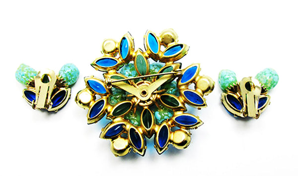 Vintage 1950 Jewelry Mid-Century Avant-Garde Diamante Pin and Earrings - Back