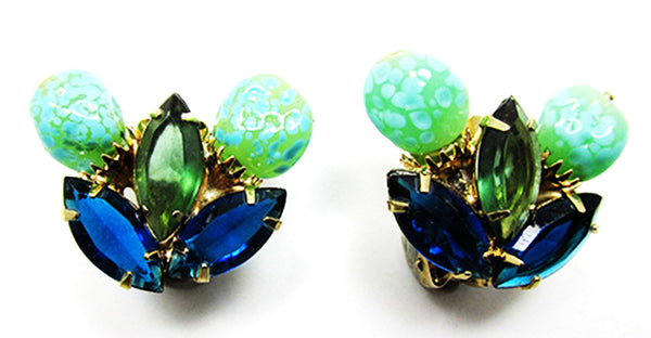 Vintage 1950 Jewelry Mid-Century Avant-Garde Diamante Pin and Earrings - Earrings