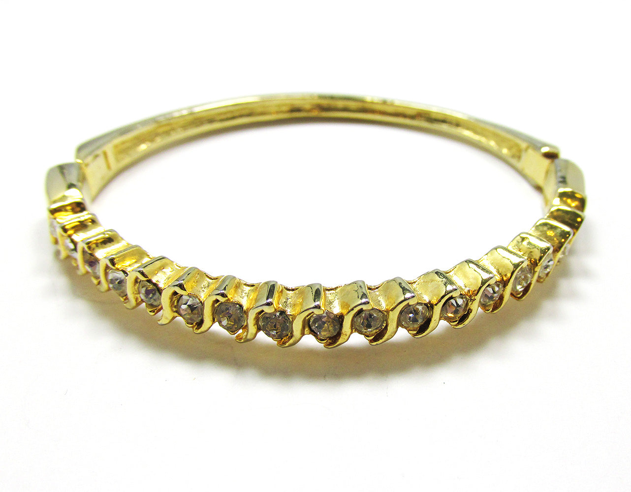 1970s Vintage Sparkling Eye-Catching Diamante Bangle Style Bracelet - Front