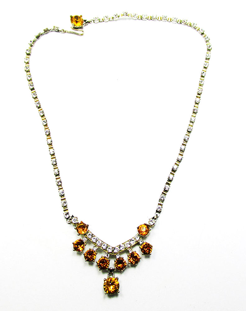 Bogoff 1950s Vintage Jewelry Distinctive Citrine Diamante Necklace - Front
