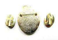 Vintage 1960s Striking Natural Gemstone Pin and Earrings Set - Back - Thumbnail