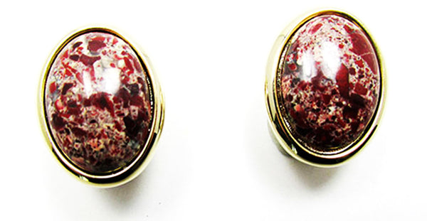 Vintage 1960s Jewelry Striking Natural Gemstone Pin and Earrings Set - Earrings