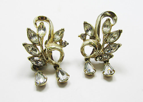 Coro Vintage 1950s Gorgeous Rhinestone Floral Drop Earrings