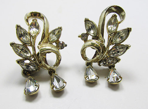 Coro Vintage 1950s Gorgeous Rhinestone Floral Drop Earrings