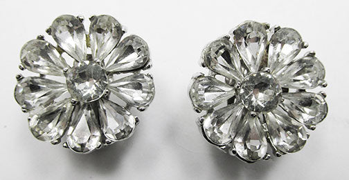 Bellini Vintage Glamorous Retro Floral Rhinestone Button Earrings