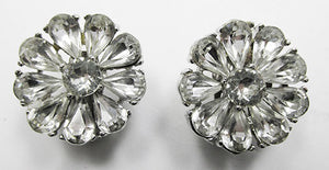 Bellini Vintage Glamorous Retro Floral Rhinestone Button Earrings