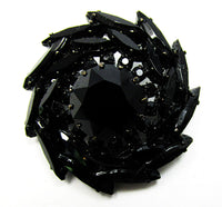 Dramatic Vintage 1950s Black Rhinestone Catherine Wheel Pin