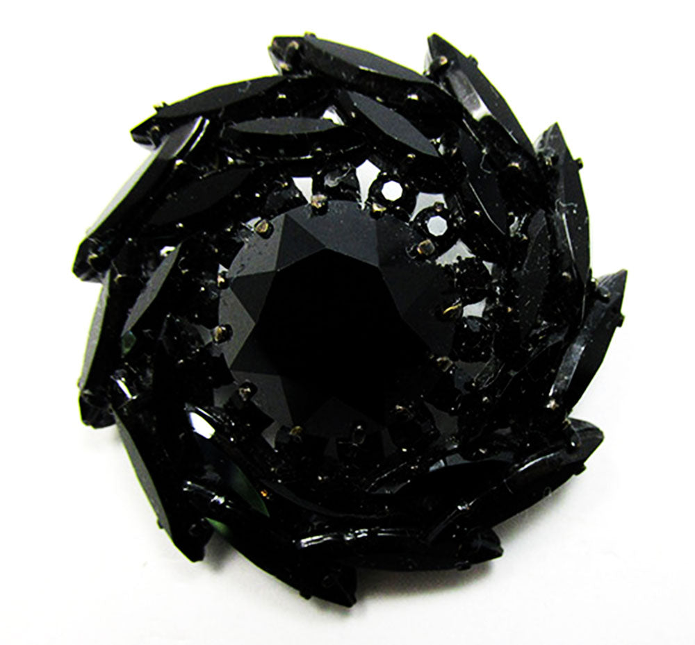 Dramatic Vintage 1950s Black Rhinestone Catherine Wheel Pin