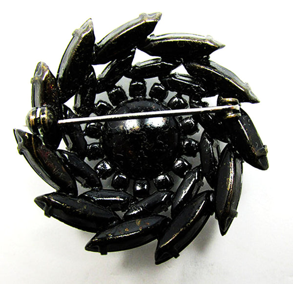 Vintage 1950s Mid-Century Dramatic Black Catherine Wheel Pin - Back