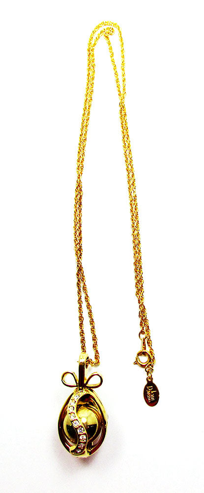 Joan Rivers 1990s Vintage Clear Rhinestone Pave Egg Pendant - Front