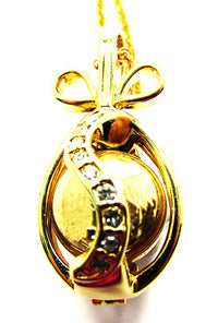 Joan Rivers 1990s Vintage Clear Rhinestone Pave Egg Pendant - Close Up - Thumbnail