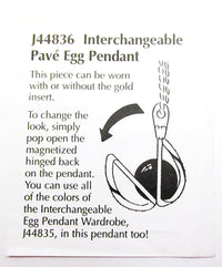 Joan Rivers 1990s Vintage Clear Rhinestone Pave Egg Pendant - Paperwork - Thumbnail