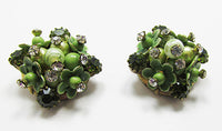 Vintage Mid Century 1950s Enameled Floral Button Earrings - Thumbnail