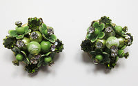 Vintage Mid Century 1950s Enameled Floral Button Earrings - Thumbnail