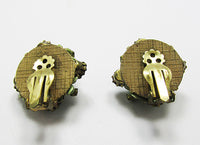 Vintage Mid Century 1950s Enameled Floral Button Earrings - Thumbnail
