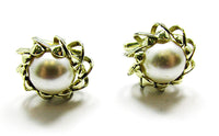 Vintage 1960s Men's Jewelry Mid-Century Pearl Cabochon Cufflinks - Front - Thumbnail