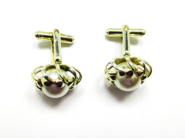 Vintage 1960s Men's Jewelry Mid-Century Pearl Cabochon Cufflinks - Side