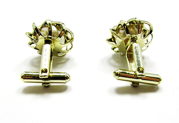 Vintage 1960s Men's Jewelry Mid-Century Pearl Cabochon Cufflinks - Back