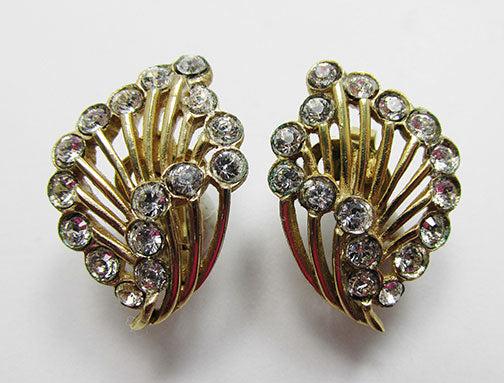 Crown Trifari Vintage 1950s Eye-Catching Rhinestone Floral Earrings